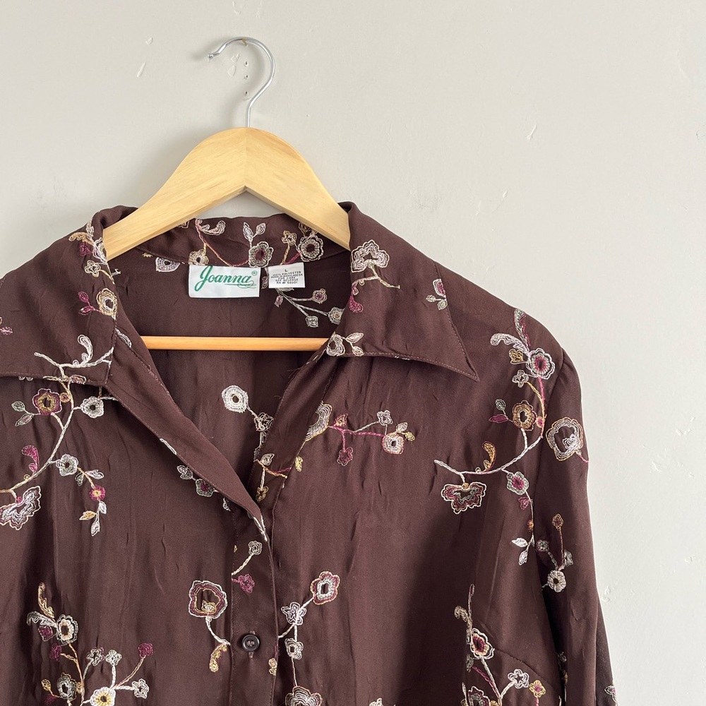 Brown Floral Embroidered Blouse